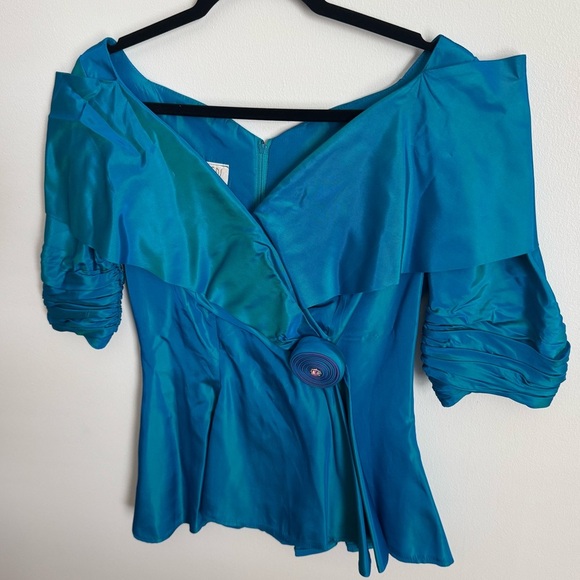 Vintage 1980s Watters Watters Teal Blouse  Size 6 - Picture 3 of 7
